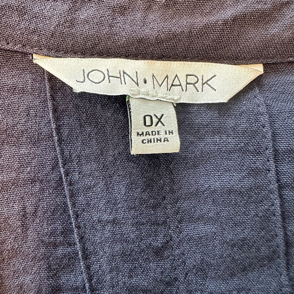 John Mark Embroidered Tassel Hem Button Front Blouse Navy 0X Plus Sz Boho Aztec - Picture 4 of 16